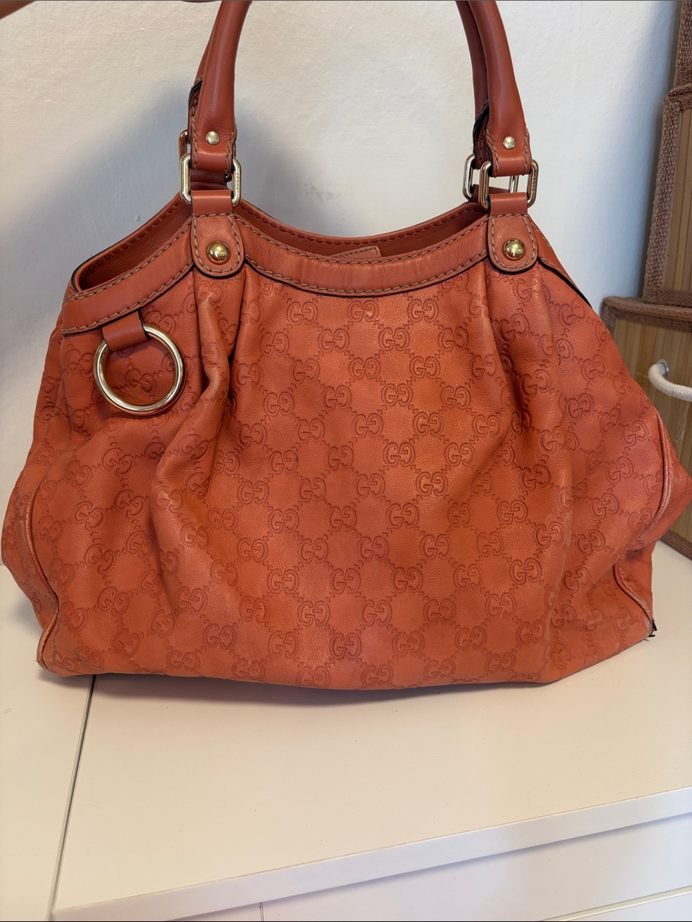 Gucci Medium Sukey Tote Pink Coral Guccissima Leather GG Bag